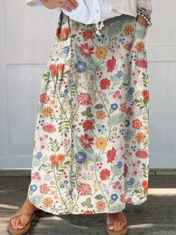 Women's casual cotton blouse with pastoral floral art print by Lumina Wear, featuring a relaxed shirt style.