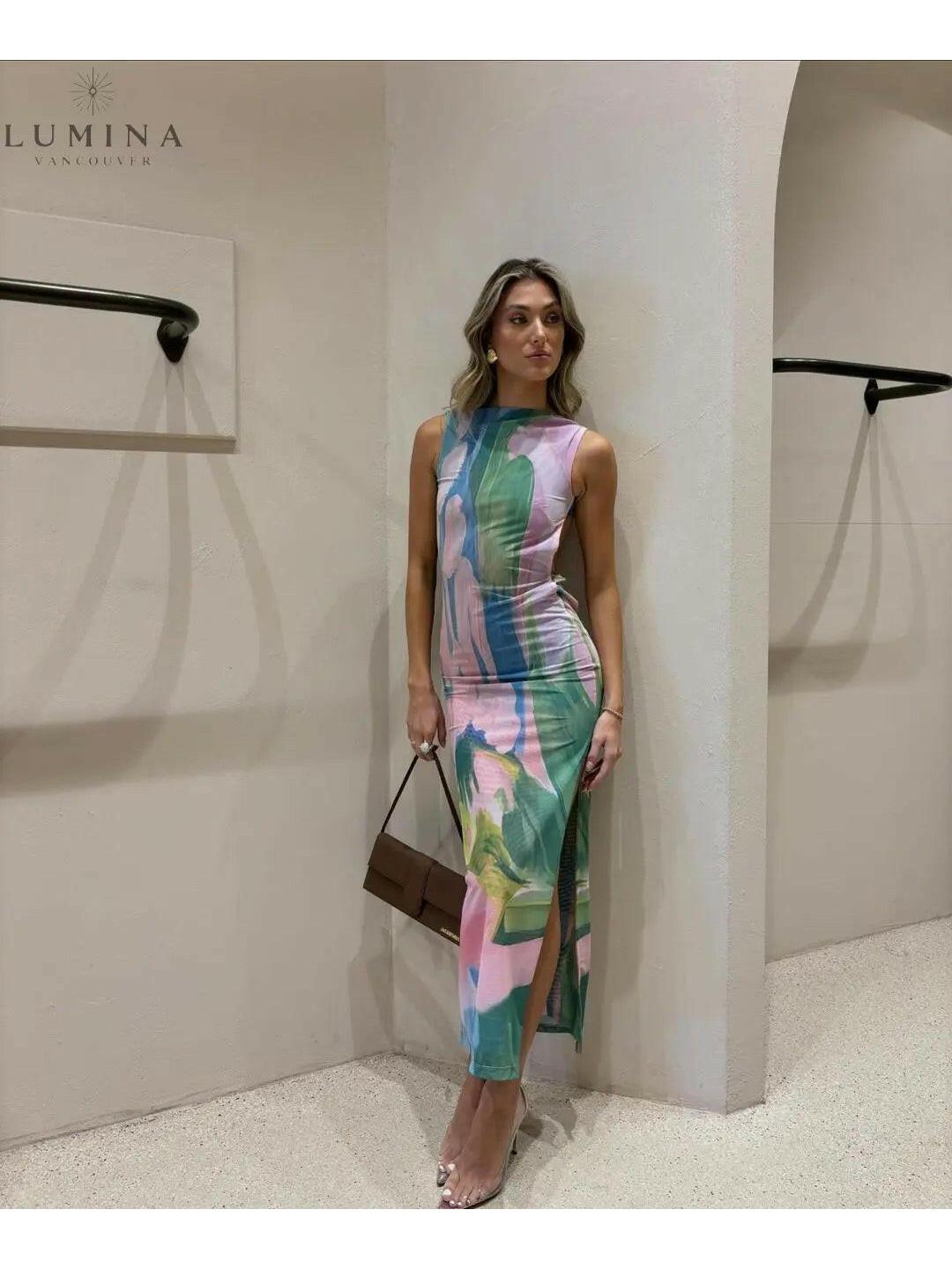 Lumina Wear Kyllikki Maxi Dress in Vancouver wedding guest style, flowing fabric, elegant design, perfect for formal occasions