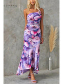 Lumina Wear Elora pleated summer evening dress in blue, stylish and flowy for warm-weather occasions, perfect for summer events.