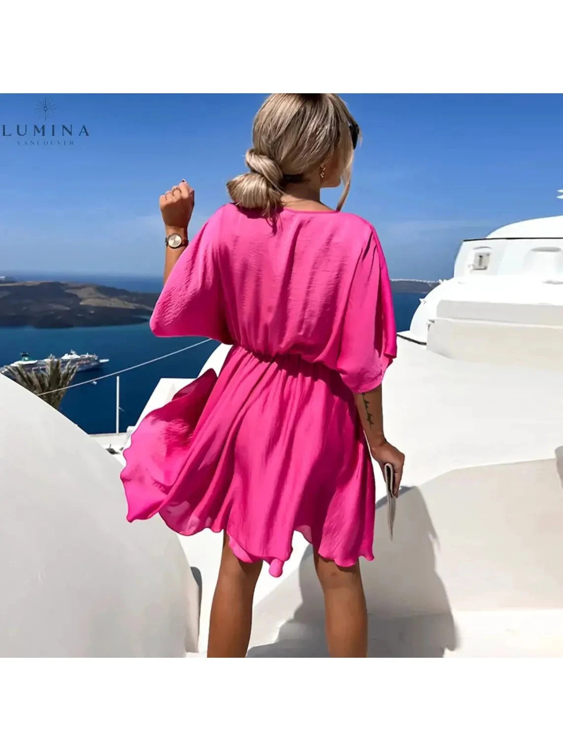 Pink Rose elegant wedding guest dress by Lumina Vancouver, stylish and sophisticated for special occasions and formal events.