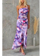 Lumina Vancouver Lilliana purple maxi dress, elegant wedding guest dress with flowing fabric and sleeveless design.