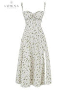 Lumina Vancouver Venura spring wedding guest dress with white flower print, size 6-8, XS, lightweight and elegant for outdoor events.