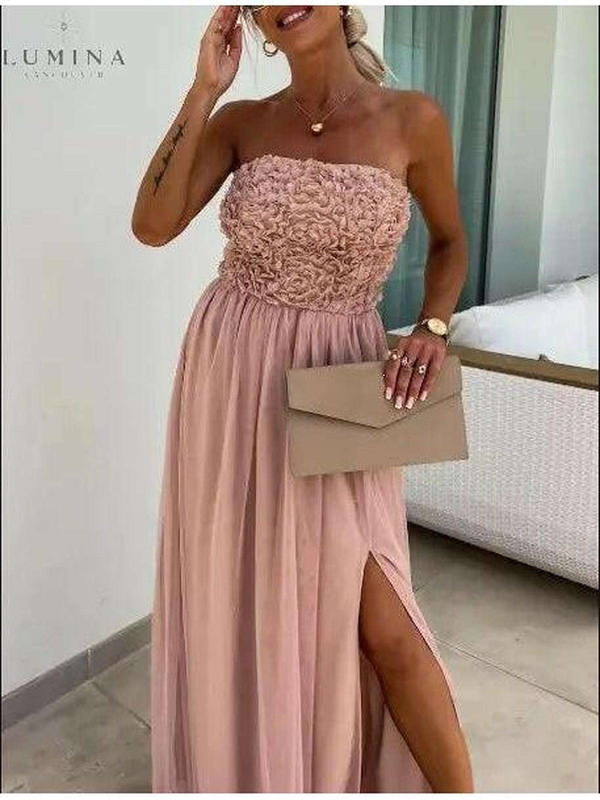 Lumina Wear Dorothy white one-shoulder flowy maxi dress, elegant evening dress with draped fabric perfect for formal occasions.