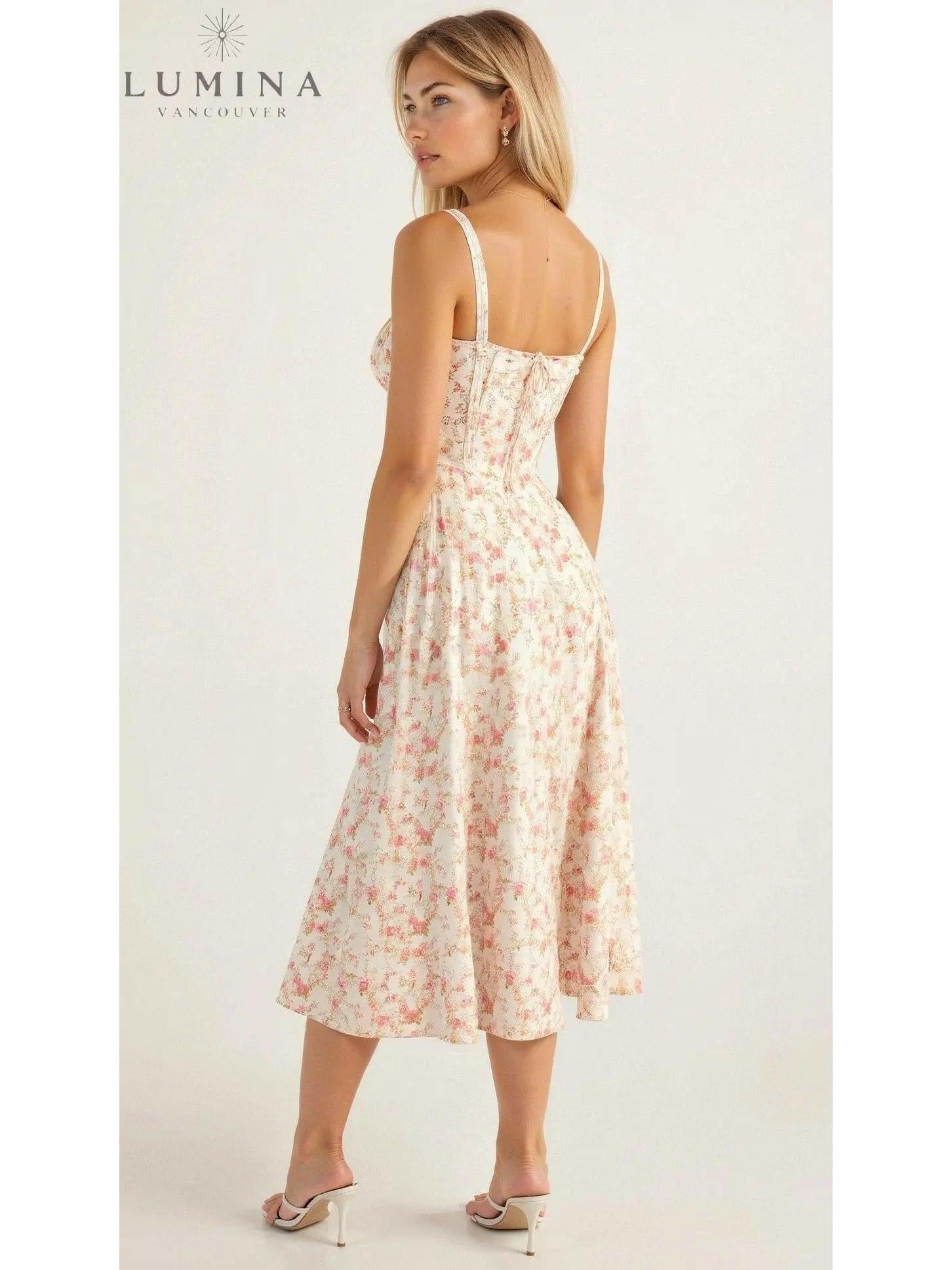 Lumina Vancouver Alina elegant yellow waist dress, perfect for wedding guests, featuring flattering and chic style.