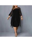 Plus size purple midi dress by Lumina Wear featuring a flowy silhouette and stylish design, worn by a woman in the image.