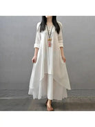 Yellow Alessia linen dress by Lumina Vancouver, shown on a model with a relaxed fit and lightweight fabric for casual summer wear.