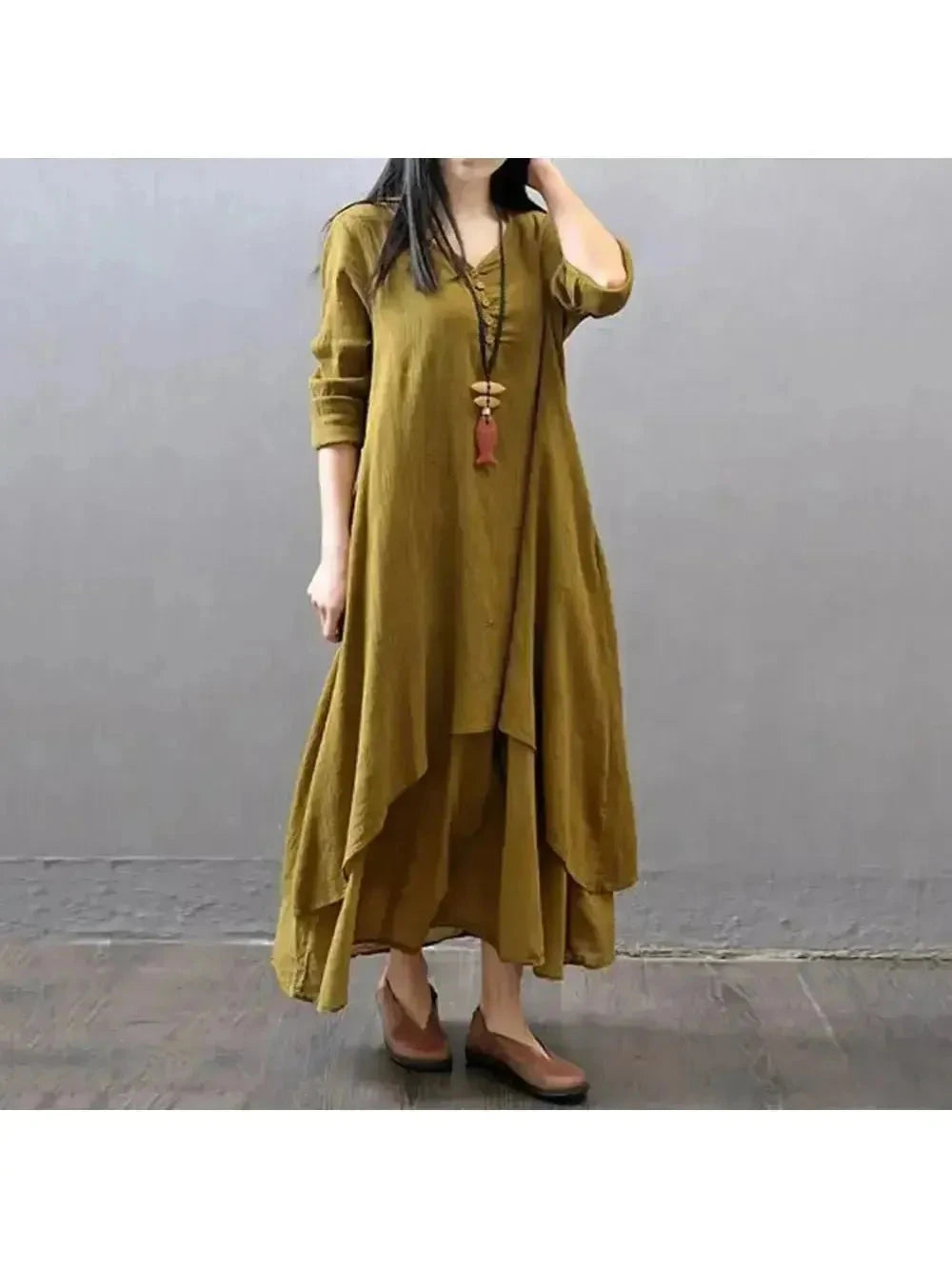 Yellow Alessia Linen Dress by Lumina Vancouver, featuring lightweight fabric and a relaxed fit, styled for casual summer wear.