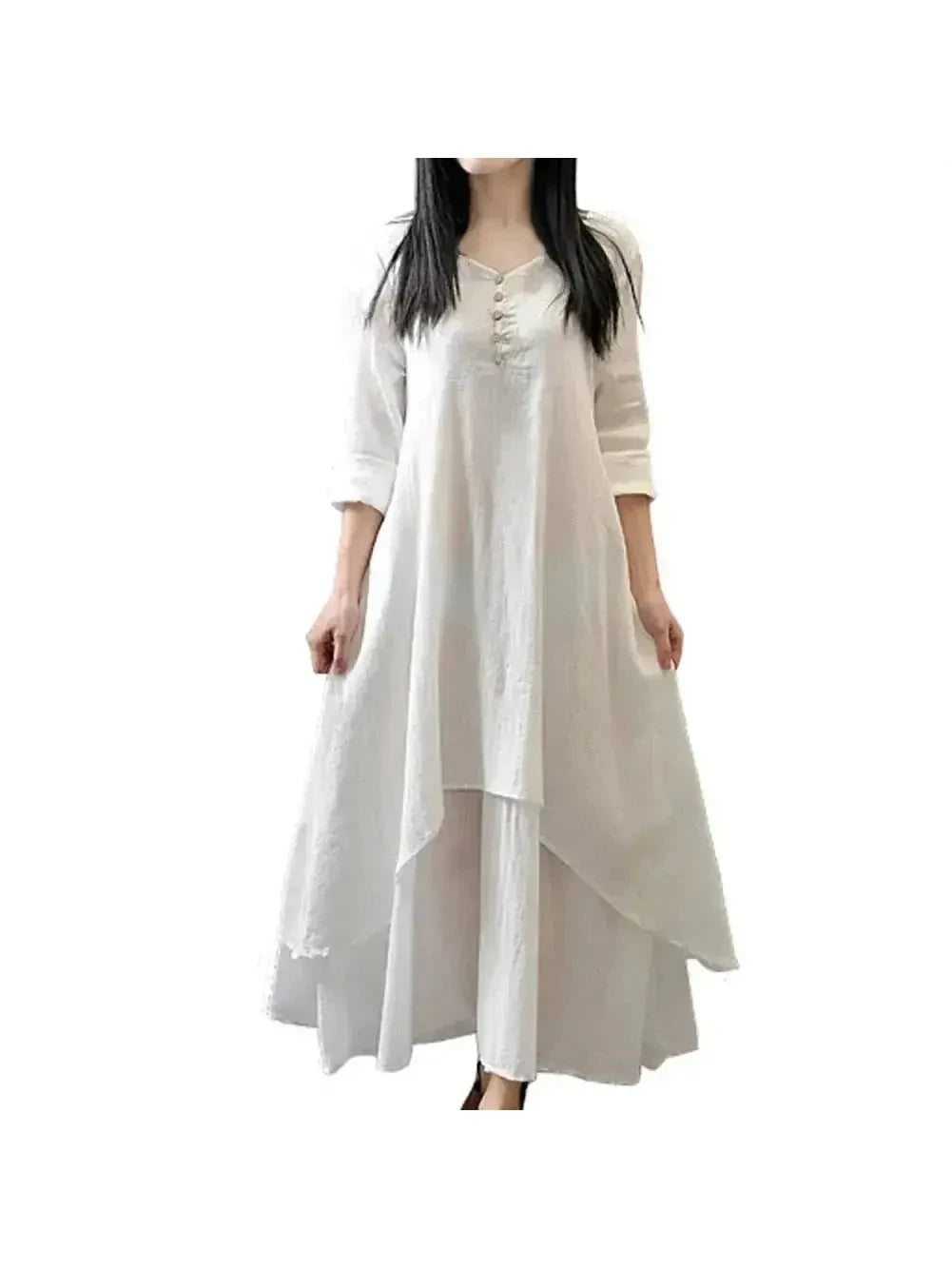 Yellow Alessia linen dress by Lumina Wear, lightweight and flowy with a relaxed fit, perfect for casual summer wear.