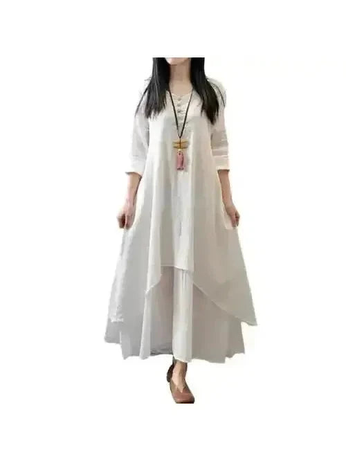 Yellow Alessia linen dress by Lumina Vancouver, lightweight and flowy with short sleeves and a relaxed fit.