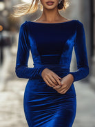 Luna | Boat Neck Velvet Bodycon Dress - Lumina Vancouver - Lumina Vancouver