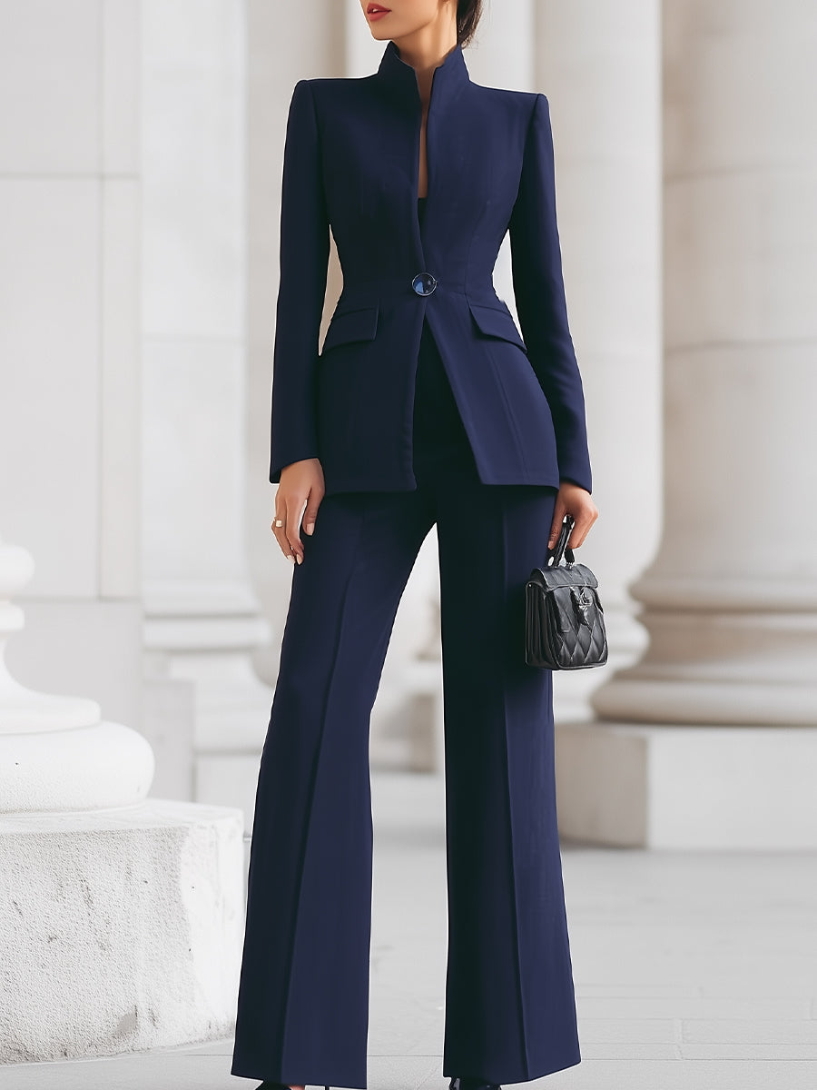 Luna | Navy Blazer Wide Leg Trousers Set - Lumina - Lumina Vancouver