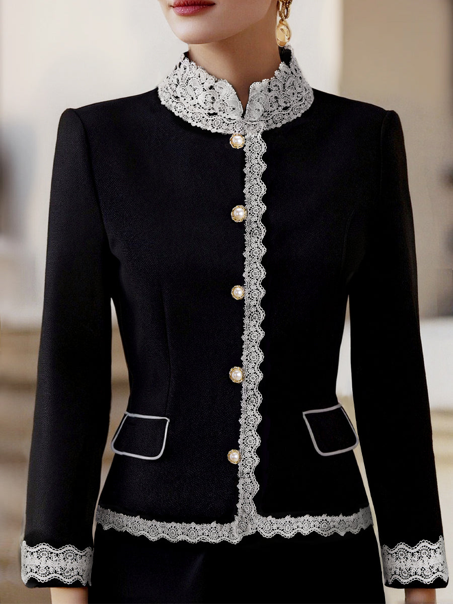 Luna | Pearl Button Blazer Lace Trim - Lumina - Lumina Vancouver