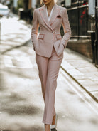 Lumina Wear Dinah pink tweed skirt suit set with pearl trim, featuring a soft pink color and stylish design.