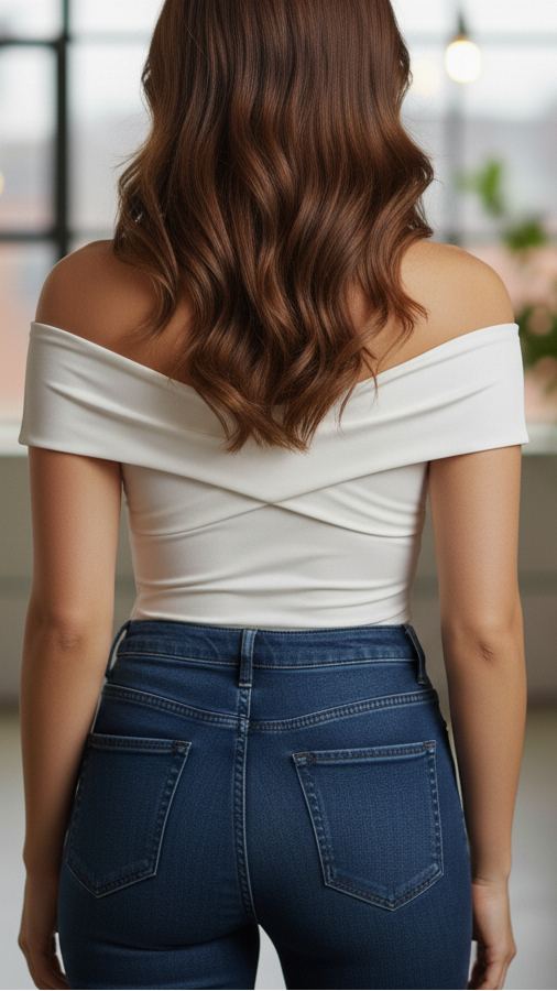 White Luna sleeveless V-neck pleated blouse by Lumina Vancouver, shown on a model with a fitted waist and elegant design.