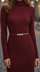 Lumina Vancouver Luna stretch cotton turtleneck mini dress in burgundy, featuring a fitted silhouette and long sleeves.