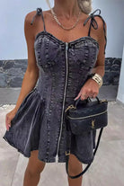 Lyra | Denim Dress Front Zipper Bow Strap - Lumina Vancouver - Lumina Vancouver
