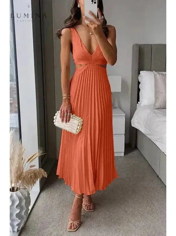 Lumina Vancouver Madeleine elegant yellow maxi dress, perfect for wedding guests, featuring a flowing silhouette and sophisticated design.