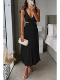 Yellow Madeleine elegant maxi dress by Lumina Wear, perfect evening dress for wedding guests with flowing fabric and stylish design.
