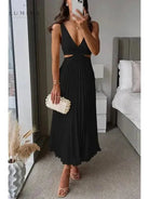 Yellow Madeleine elegant maxi dress by Lumina Vancouver, perfect for wedding guests, shown on a model.