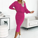 Lumina Wear Madison off-shoulder top with fitted beige midi skirt set, stylish and elegant casual outfit for women.