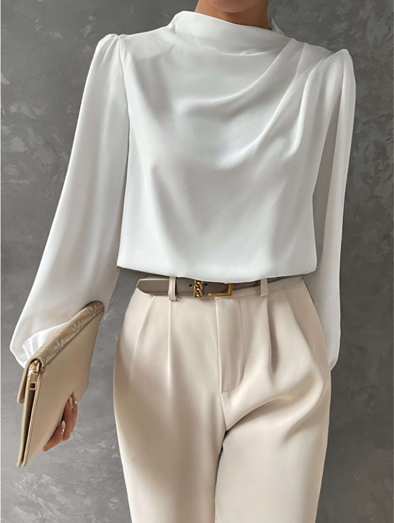 Lumina Wear Madison relaxed fit off-white blouse with elegant, timeless style, featuring a soft fabric and classic design.