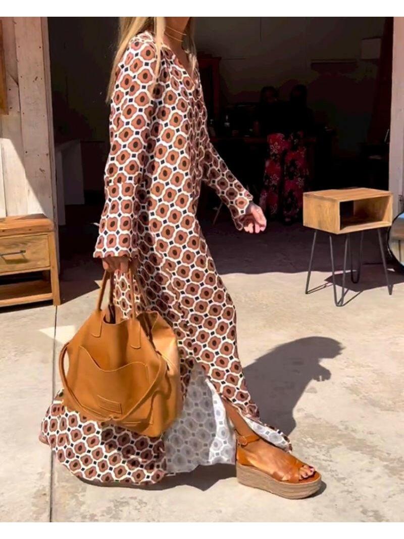 Brown Ombeline Tummy Covering Dress by Lumina Vancouver, stylish and comfortable for casual wear, shown on a model.