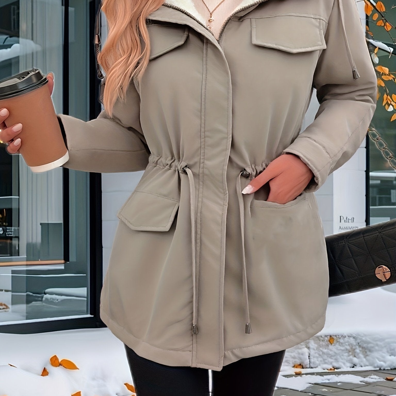 Maisie cozy sherpa-lined parka jacket by Lumina Wear in black, featuring adjustable fit and warm, plush interior.