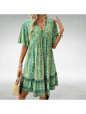 Green Marielle Boho Swing Dress by Lumina Wear, flowing style with relaxed fit, perfect for casual and bohemian looks.