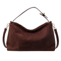 Marielle textured minimalist shoulder handbag with curved shape by Lumina Wear in coffee color, featuring sleek design and rounded edges.