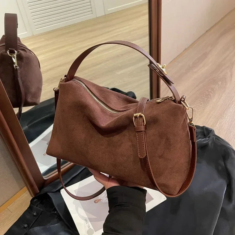 Marielle textured minimalist shoulder bag with curved shape by Lumina Wear, in coffee color, featuring sleek design and modern style.