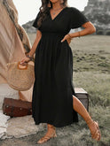 Lumina Wear Mary elegant summer dress with V-neck in green, featuring a flowy design perfect for warm weather.