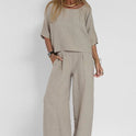 Light gray relaxed fit coordinated set by Lumina Wear featuring a matching casual outfit with comfortable, stylish design.