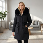 Lumina Wear Matilda plush faux-fur collar parka coat with drawstring in army green, XS, featuring warm, stylish winter outerwear.