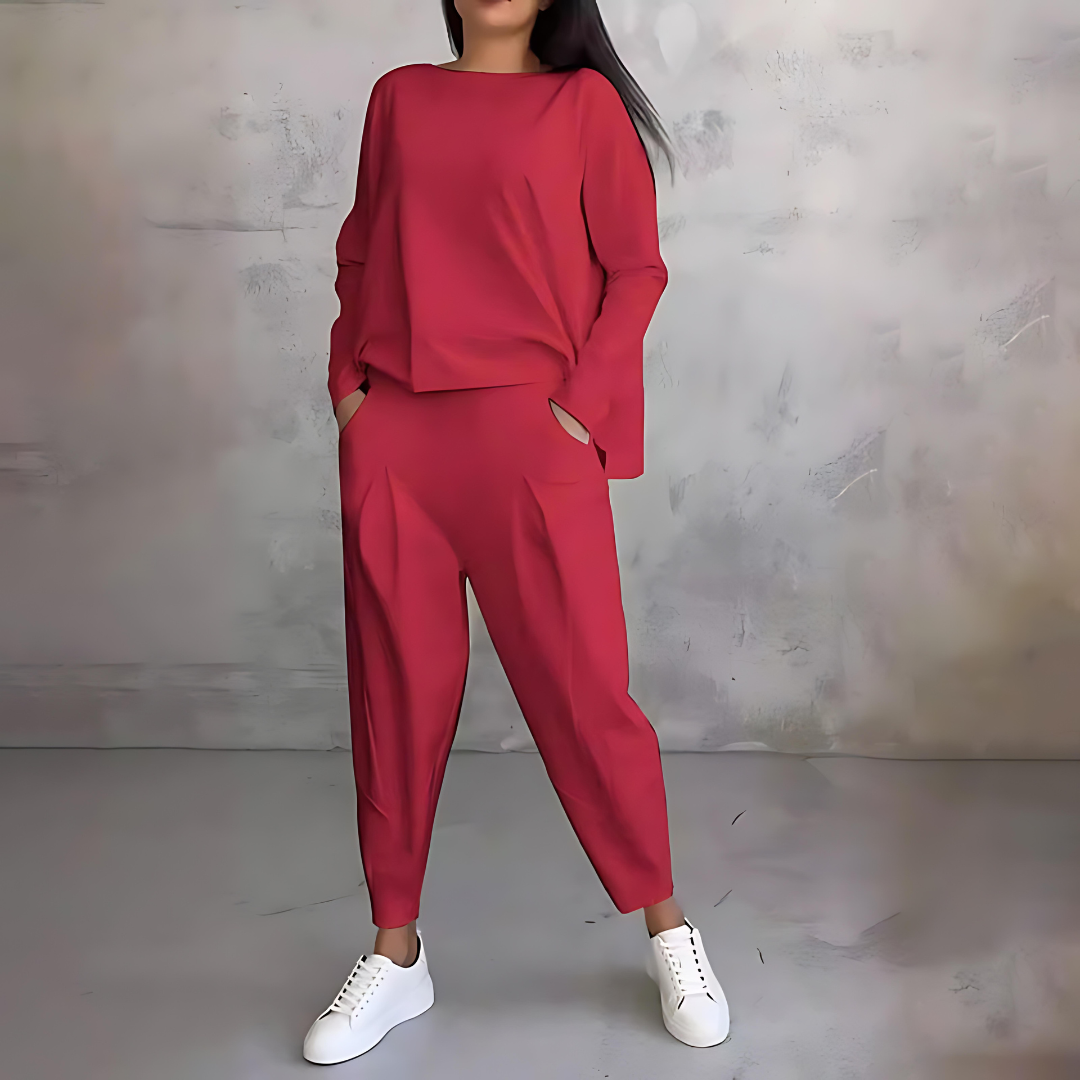 Black Maya flowy lounge set with tapered pants by Lumina Wear, featuring a relaxed fit and soft fabric for comfortable style.