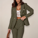 Black Maya tailored spring suit set by Lumina Wear, stylish women's suit with modern versatility, shown on a model.