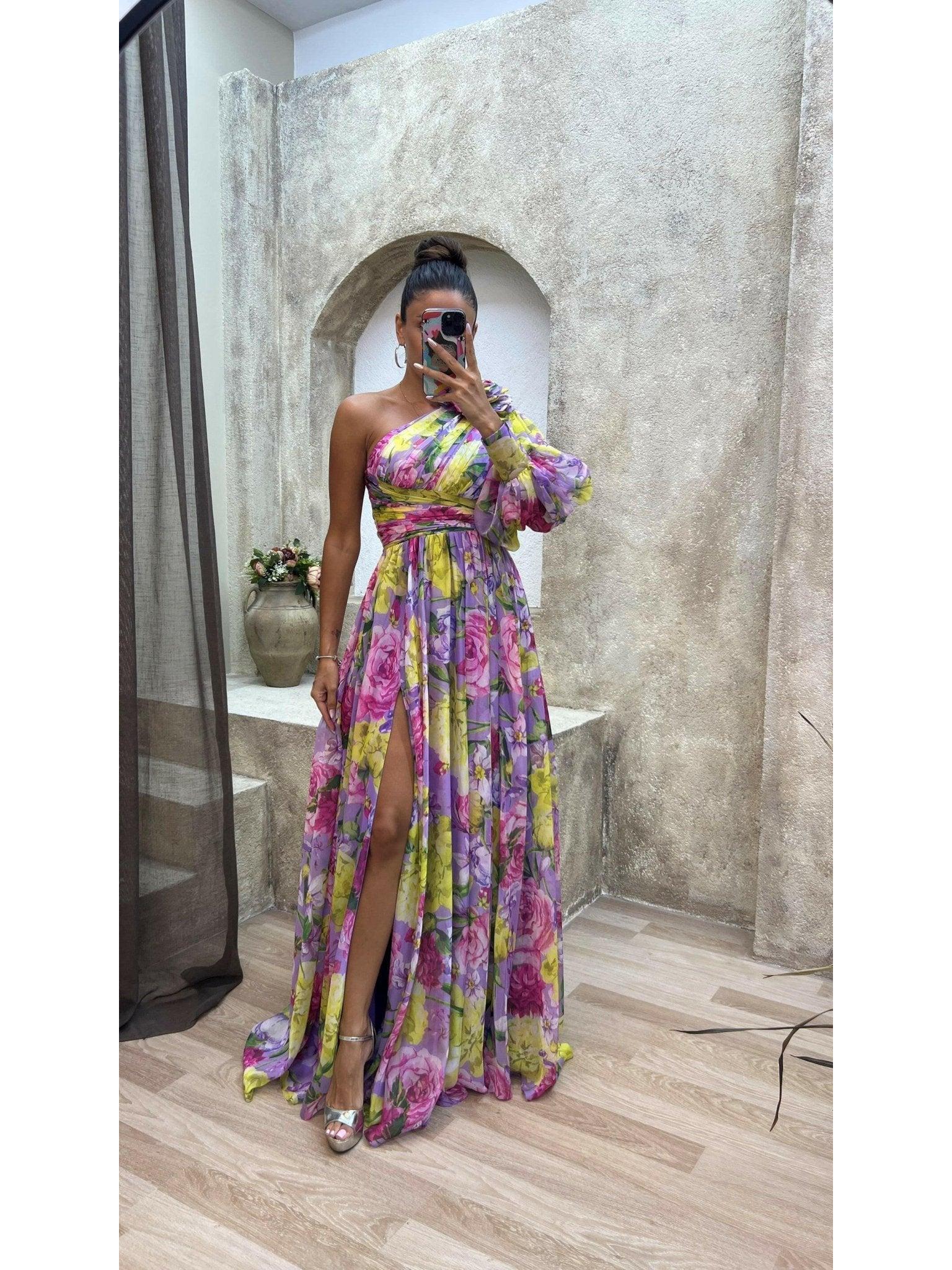 Purple Mckenna flowing wedding guest gown by Lumina Vancouver, featuring elegant fabric and a flattering silhouette.