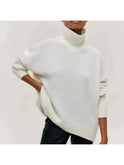 Lumina Wear Mia cozy blue turtleneck sweater, front view showing soft knit fabric and classic design.