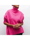 Blue Mia Cozy Turtleneck Sweater by Lumina Wear, featuring a soft knit fabric and a snug turtleneck design.