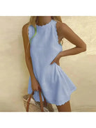 Light blue MIAMI™ casual elegant dress by Lumina Vancouver, showcasing a stylish, flowy design perfect for versatile occasions.