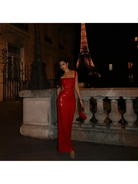 Silver Michaela spaghetti strap shimmer maxi dress by Lumina Vancouver, perfect for girls' night out, worn by a young girl.