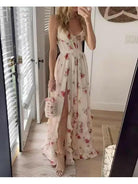 Pink Michela Elegant Floral Dress by Lumina Vancouver, featuring a stylish and feminine design perfect for special occasions.