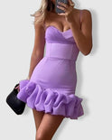 Purple Lumina Wear Mira mini dress with spaghetti straps, fitted style perfect for casual or dressy occasions.