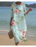 Blue floral dress by Lumina Wear, elegant and stylish, featuring a fitted bodice and flowing skirt perfect for special occasions.