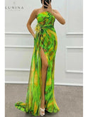 Naomi vibrant blue maxi evening dress from Lumina Wear, featuring elegant flowy fabric suitable for wedding guests.
