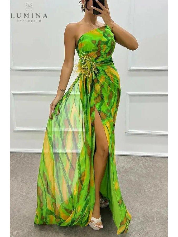 Naomi vibrant blue maxi dress by Lumina Vancouver, perfect as a wedding guest dress, shown on a model with flowing fabric and elegant style.