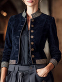 Navy military-inspired jacket by Lumina Wear, featuring structured design, front pockets, and a sleek navy blue finish.
