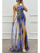 Noemi Vibrant Maxi Dress by Lumina Vancouver in blue, perfect for wedding guests, featuring a flowing design and elegant style.