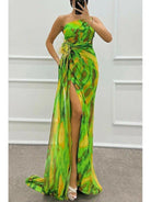 Noemi Vibrant Maxi Dress by Lumina Vancouver, blue floral wedding guest dress with flowing silhouette for summer events.