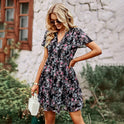 Lumina Wear Nova blue A-line mini dress with V-neck and short sleeves, stylish and perfect for casual or semi-formal wear.
