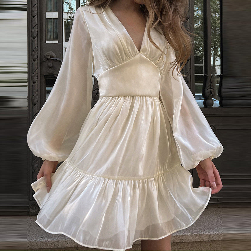 Green Lumina Vancouver Sadhbh A-Line Mini Dress with V-Neck, stylish and fitted for a chic look.